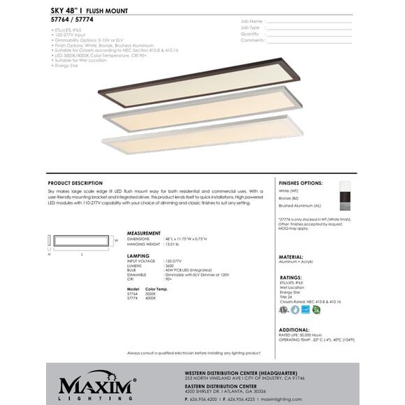 Maxim Lighting SKY 48" LED Flush Mount Brushed Aluminum 57774 4000K New - Picture 2 of 4